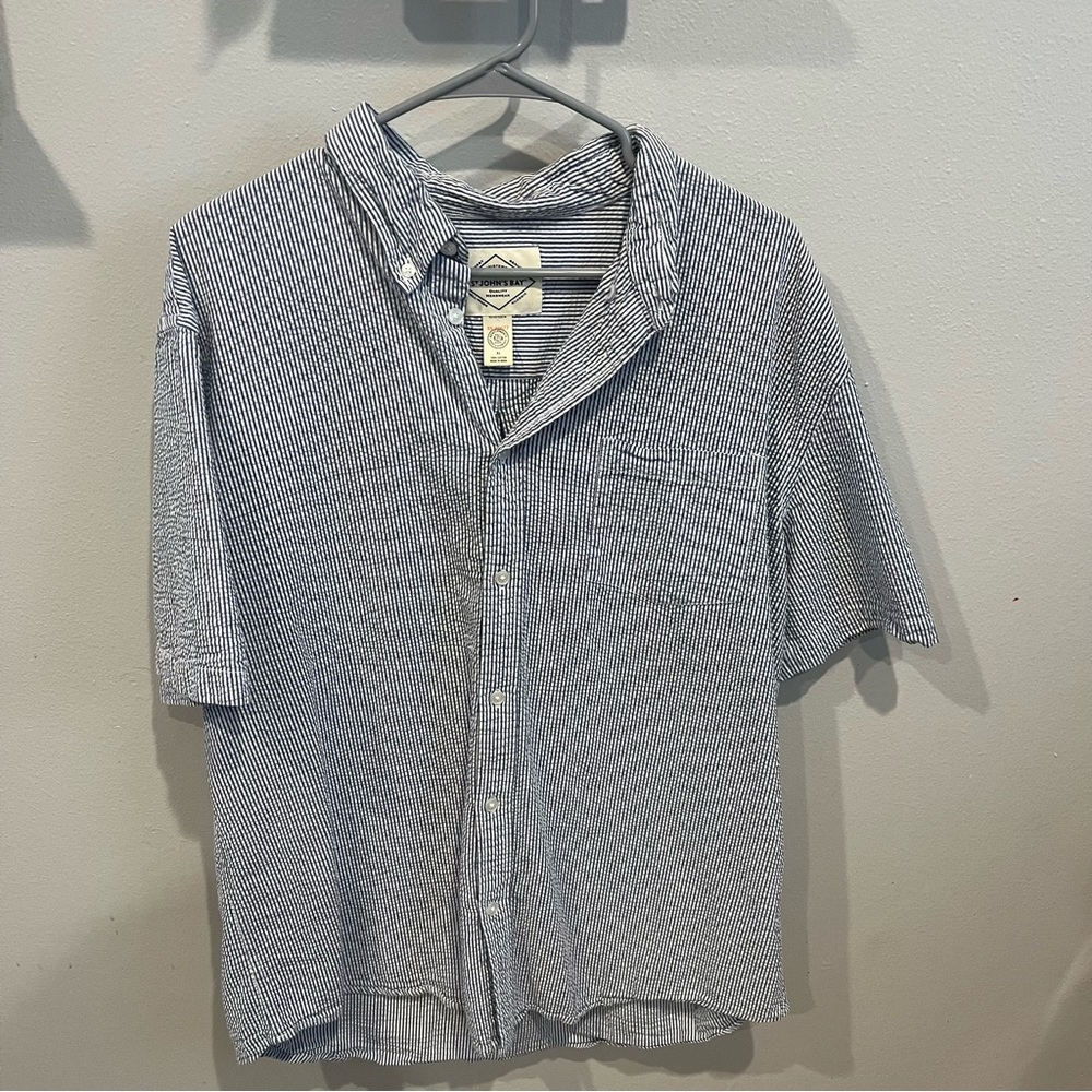 Blue and White Striped St John’s Bay Polo Dress Shirt Size XL